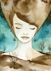 Poster de jardin Inspiration picturale Aquarelles de femme.