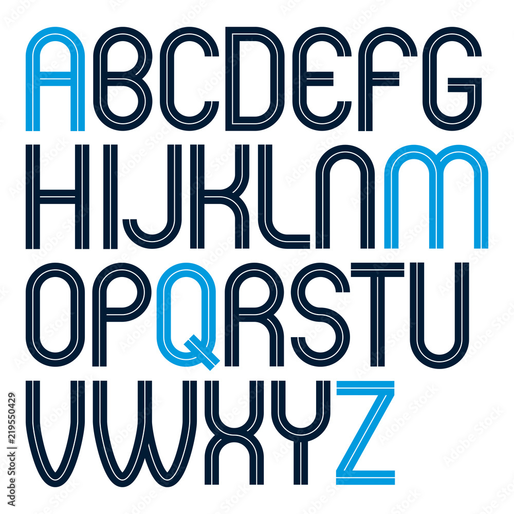 Poster vector upper case rounded alphabet letters made with white lines, best for use in logotype design in
