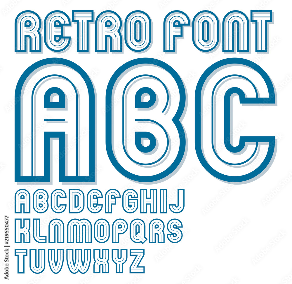 Poster set of vector rounded upper case alphabet english alphabet letters isolated, can be used in retro po
