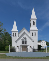 Fototapeta na wymiar Exterior of St. Andrew's Presbyterian Church of Whycocomagh, Nova Scotia