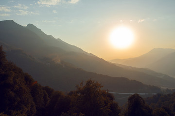 Sunset on the Rosa Khutor wiev from the cable car Sochi Russia