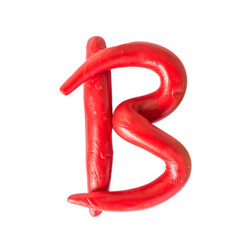 Handmade plasticine alphabet  “B”  isolated on white background. English colorful letters of modelling clay with clipping path.