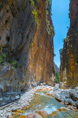 Passage of famous Samaria Gorge, Crete, Greece