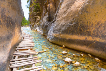 Passage of famous Samaria Gorge, Crete, Greece