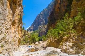 Passage of famous Samaria Gorge, Crete, Greece