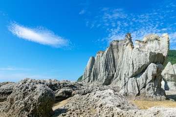 Fototapeta premium 【青森県下北半島佐井村】天龍岩：仏ヶ浦は緑色凝灰岩がつくる大小さまざまな奇岩が集まり極楽浄土の景観