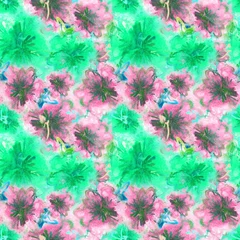 Tuinposter Floral Watercolor Pattern. Summer Vintage Flower Print. Modern Dress Design. Bud Repeating Wallpaper Design. Meadow Flowers Illustration. Spring Illustration for Textile. Exotic Flower. Hibiscus. © Feliche _Vero