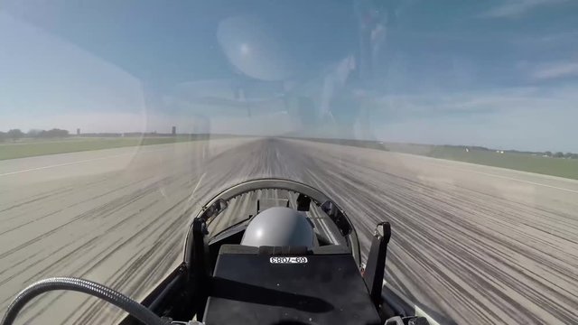 View from inside an US Army jet during acceleration for takeoff