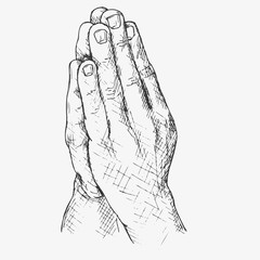 Human hands folded in prayer. Hand drawn vector illustration. Appeal to the God. Faith and hope. Religion