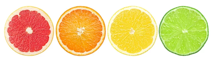 Papier peint Légumes frais citrus slice, grapefruit, orange, lemon, lime, isolated on white background, clipping path