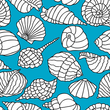 Vector background of various seashells