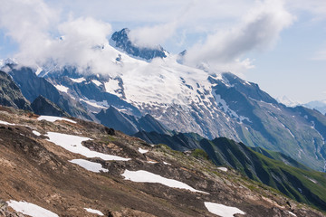 Mont-Blanc Snowy Mountain and Rocky Landscape on a Sunny Day.
