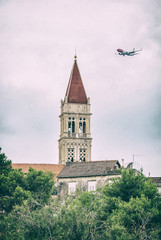 Cathedral of St. Lawrence and airplane, Trogir, Croatia