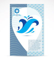 Water filtration theme booklet cover design, front page for use in mineral water advertising. Sea wave splash vector idea.