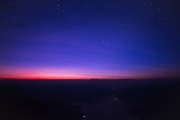 Mae Ping national park with stars at sunrise, Pha dang luang view point  Li, Lamphun in Thailand 
