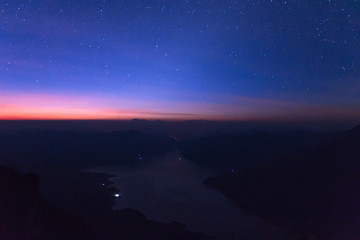 Mae Ping national park with stars at sunrise, Pha dang luang view point  Li, Lamphun in Thailand 