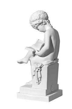 marble statue of a reading boy