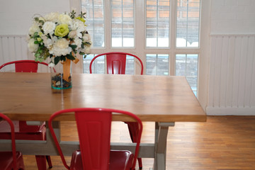 table & chair set in cozy dining room interior
