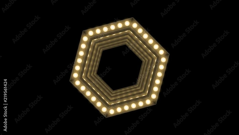 Aufkleber tunnel incandescent light bulb box frame hexagon shape swirl rotate moving pattern, retro 3d virtual