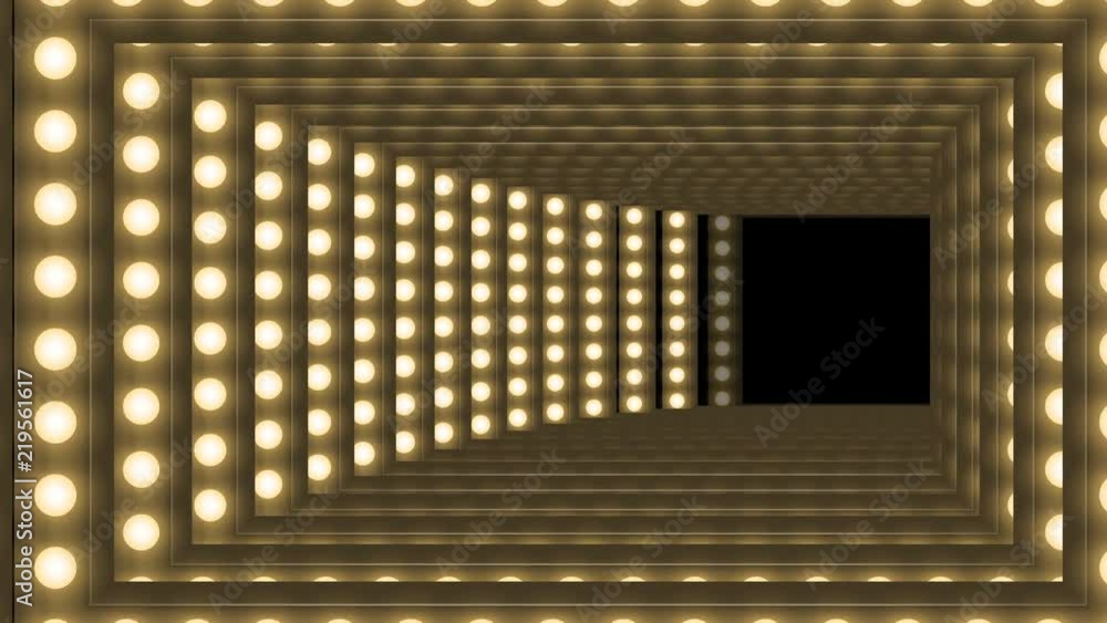 Aufkleber tunnel incandescent light bulb box frame rectangle shape moving pattern, retro 3d virtual style illu
