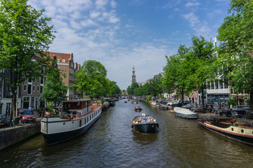 Amsterdam canals with boats