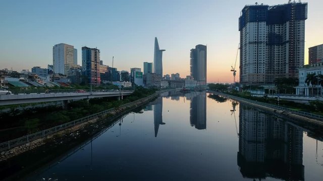 Timelapse landscape sunrise to moring of Ho Chi Minh city or Sai Gon. Royalty high quality free stock footage time lapse of Ho Chi Minh City in suset to night.  Timelapse or time lapse is fast video