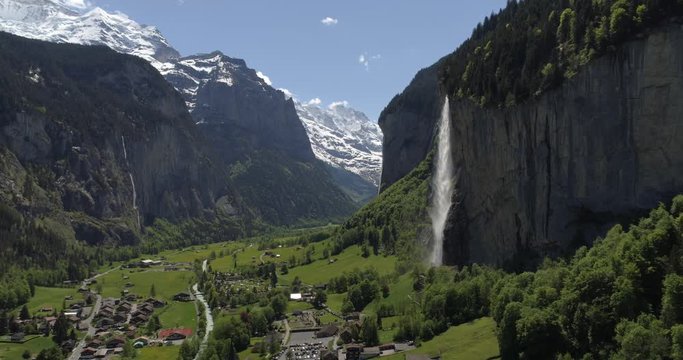 Lauterbrunnen waterfall - Aerial 4K