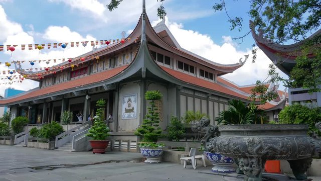 Vinh Nghiem Pagoda in Ho Chi Minh City in the morning. Royalty high quality free stock footage time lapse of Vinh Nghiem pagoda temple. Ho Chi Minh City Saigon Vietnam