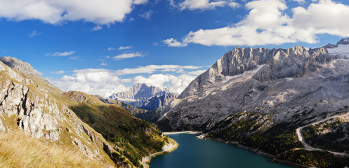 Naklejka na ściany i meble Fedaia lake in Dolomites