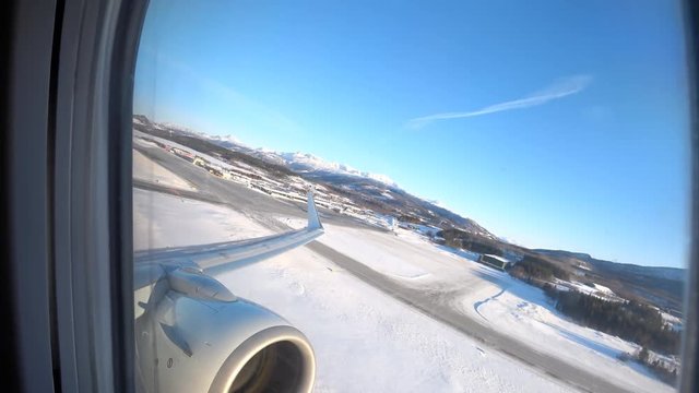 Airplane taking off from Harstad/Narvik Evenes Airport in Northern Norway