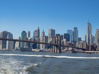 Fototapeta premium Brooklyn Bridge from Cruiser at Manhattan, New York City