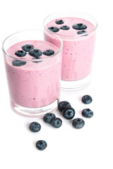 Glass of fresh healthy blueberry smoothie