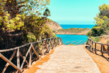 Fototapeta premium Chia Beach and Mediterranean Sea of South Sardinia in Italy
