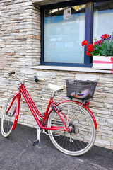 Fototapeta na wymiar House with bicycle at center Zermatt in Switzerland in CH