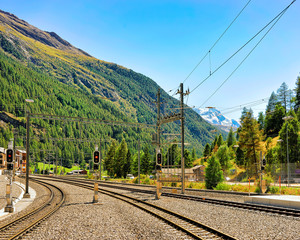 Fototapeta na wymiar Railway train station in Zermatt Switzerland CH