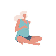 Vector Illustration. Young beautiful pregnancy woman character sitting position in modern flat style