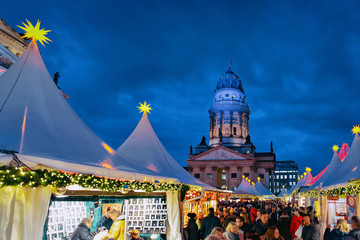 Night Christmas Market at Gendarmenmarkt in Winter Germany Berlin