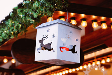 Lantern on Christmas Market at Alexanderplatz in Winter Berlin Germany
