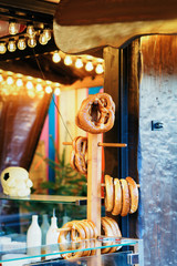 Pretzel on Christmas Market at Alexanderplatz in Winter Berlin Germany