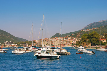 Fototapeta na wymiar Summer Mediterranean landscape. Montenegro, Bay of Kotor. View of coastal town of Herceg Novi