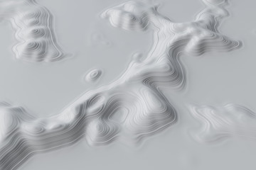 3D Topographic map background concept. Topo contour map. 3d rendering abstract illustration. Valleys and mountains. Geography concept. Wavy backdrop. Space surface.
