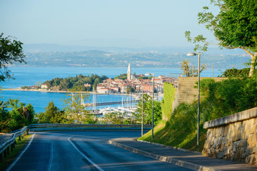 Picturesque road in Izola in Adriatic Sea in Slovenia - obrazy, fototapety, plakaty