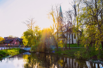 Sunset at Venta River in Kuldiga in Kurzeme Western Latvia