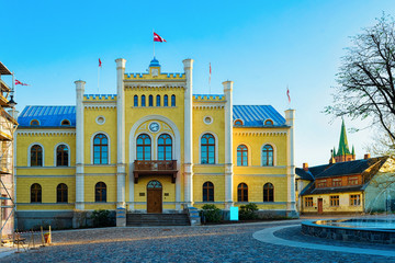 Town Hall in Central Square in Kuldiga Latvia