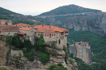 Fototapeta na wymiar Amazing view to Monastery of Varlaam and Monastery of Roussanou, Meteora, Thessaly, Greece