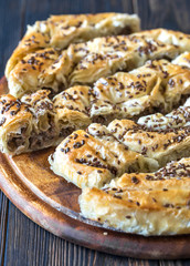 Spiral phyllo pie with veal filling