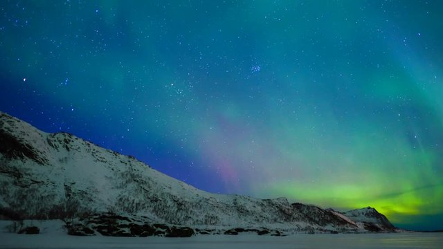 Northern Lights in the night sky over the Lofoten islands in Northern Norway