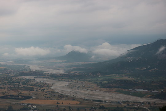 View to the valley of Pinios (Peneus) river, near Meteora, Greece