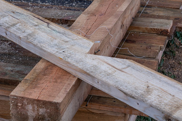 Construction details wooden supporting girder frame house A-frame type