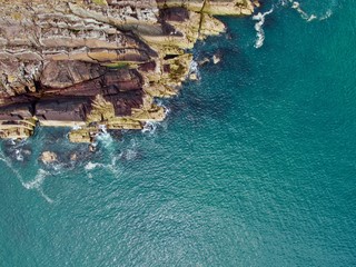 Aerial view of the Pembrokeshire coastline in Wales UK in summer